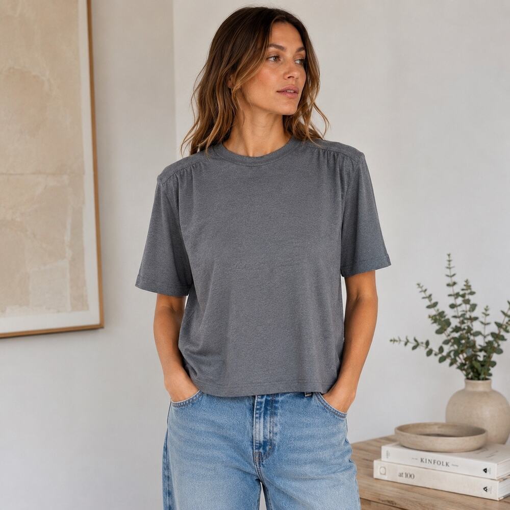 NWT REMAIN Birger Christensen Verona O-Neck Boxy Organic Cotton Tee Gray M